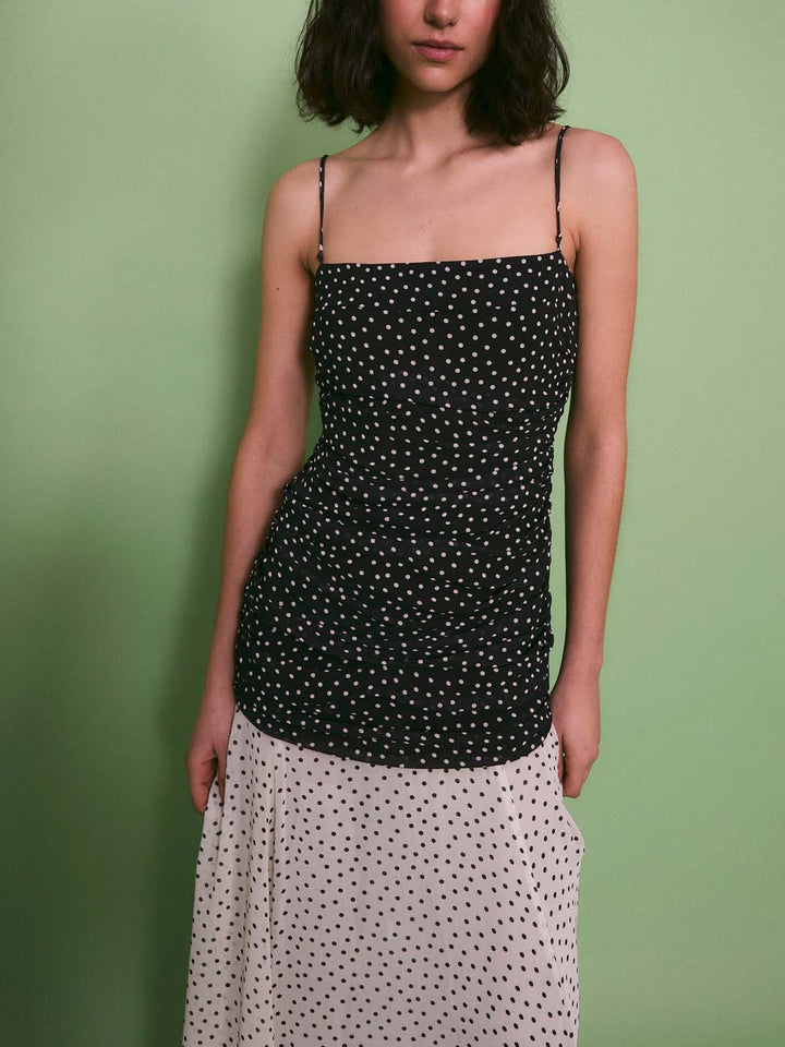 Elegant Contrast Polka Print Chiffon Flowy Maxi Dress