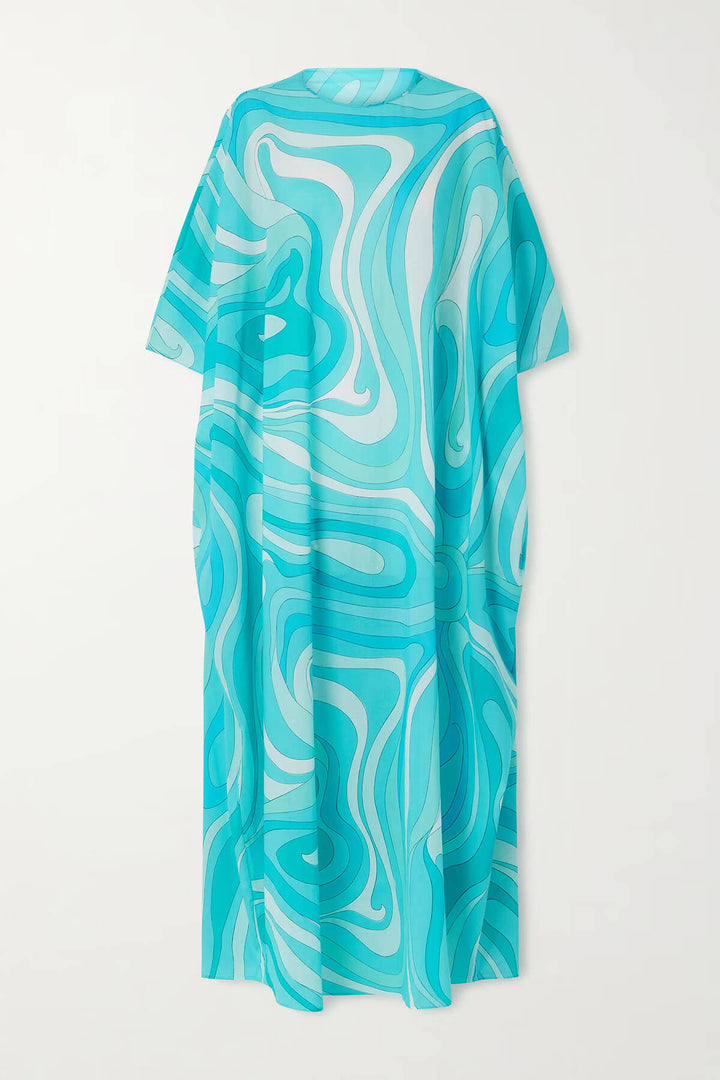 Unique Swirl Print Satin Maxi Dress