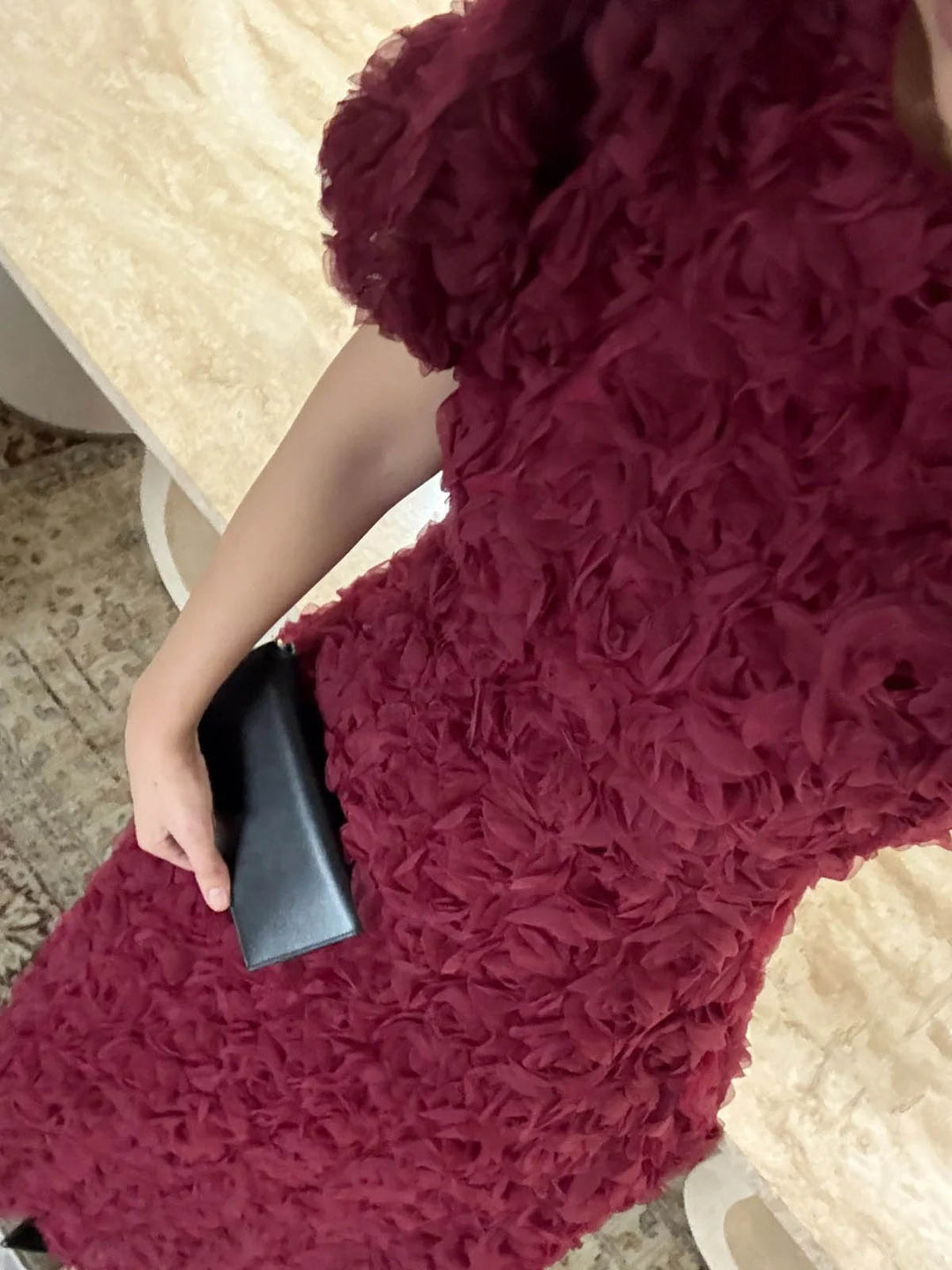 Elegant Rose-patterned Puff-sleeved Maxi Dress