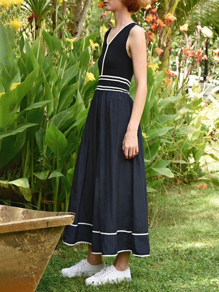 Casual Colorblock Ruched Pocket Maxi Dress