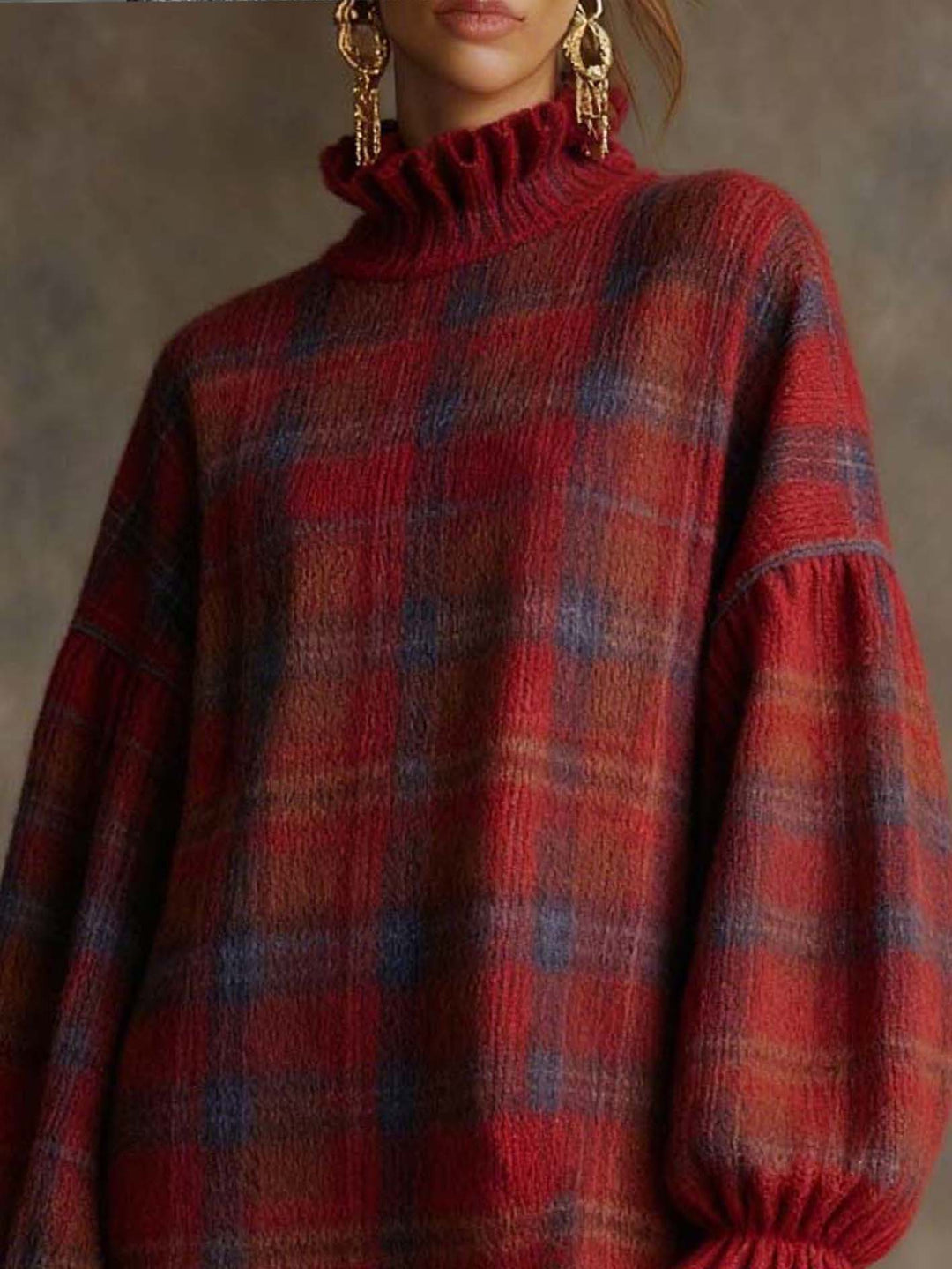 Casual Plaid Fun Ruffle Sweater Dress