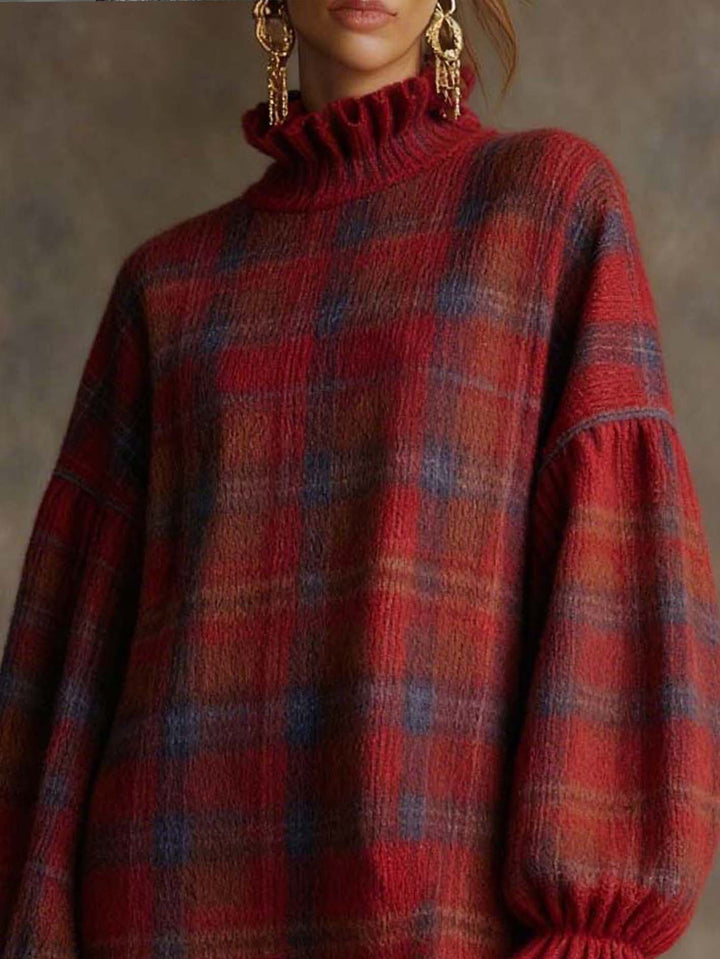 Casual Plaid Fun Ruffle Sweater Dress