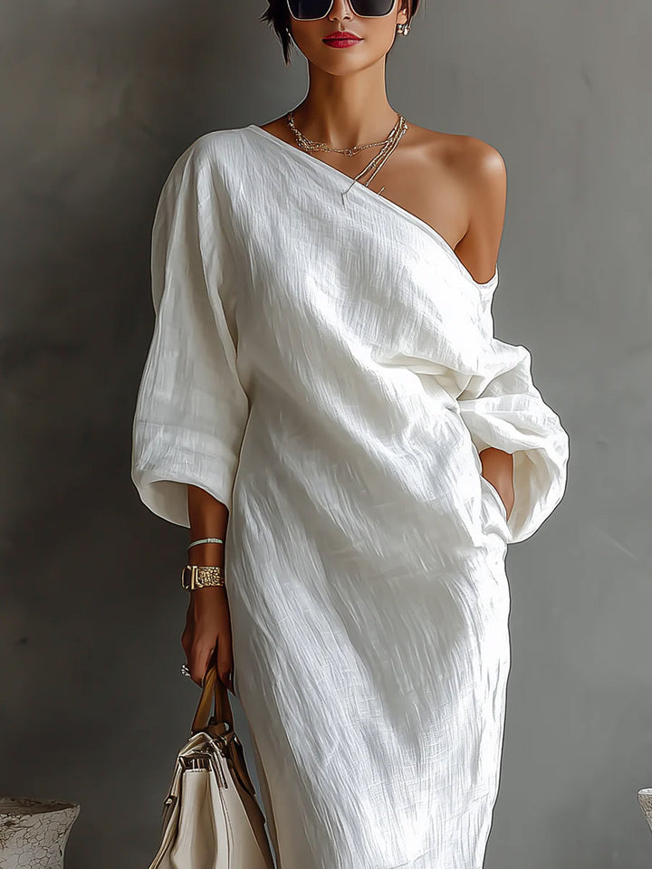 Elegant One-Shoulder Draped Maxi Dress
