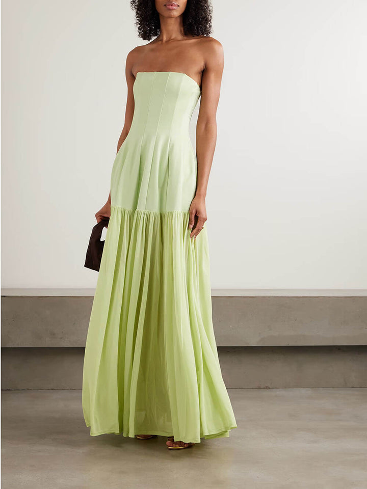 Delicate Strapless Ruched Chiffon Maxi Dress