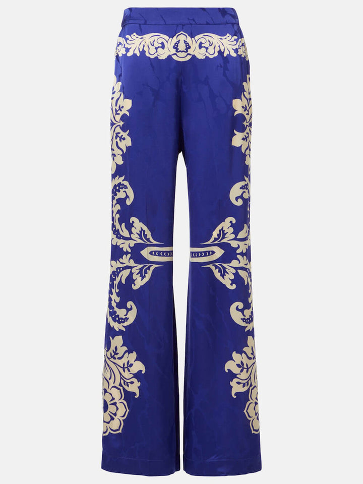 Vintage Satin Unique Ethnic Print Printed Mid-Rise Straight Pants