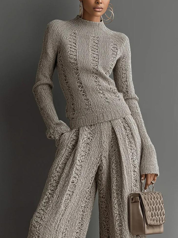 Casual High-Waisted Knit Wide-Leg Pants