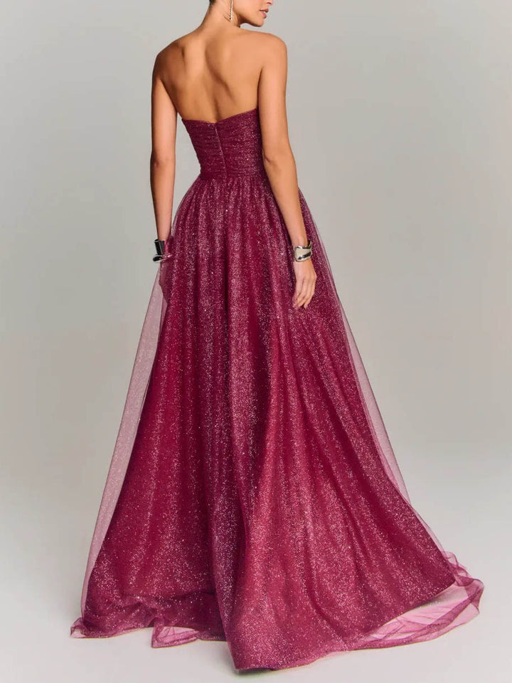 Elegant Mesh Pleated Maxi Party Dress