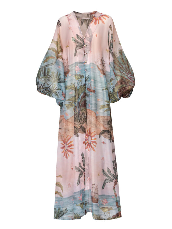 Retro Tropical Boat Print Tulle Two-Piece Set