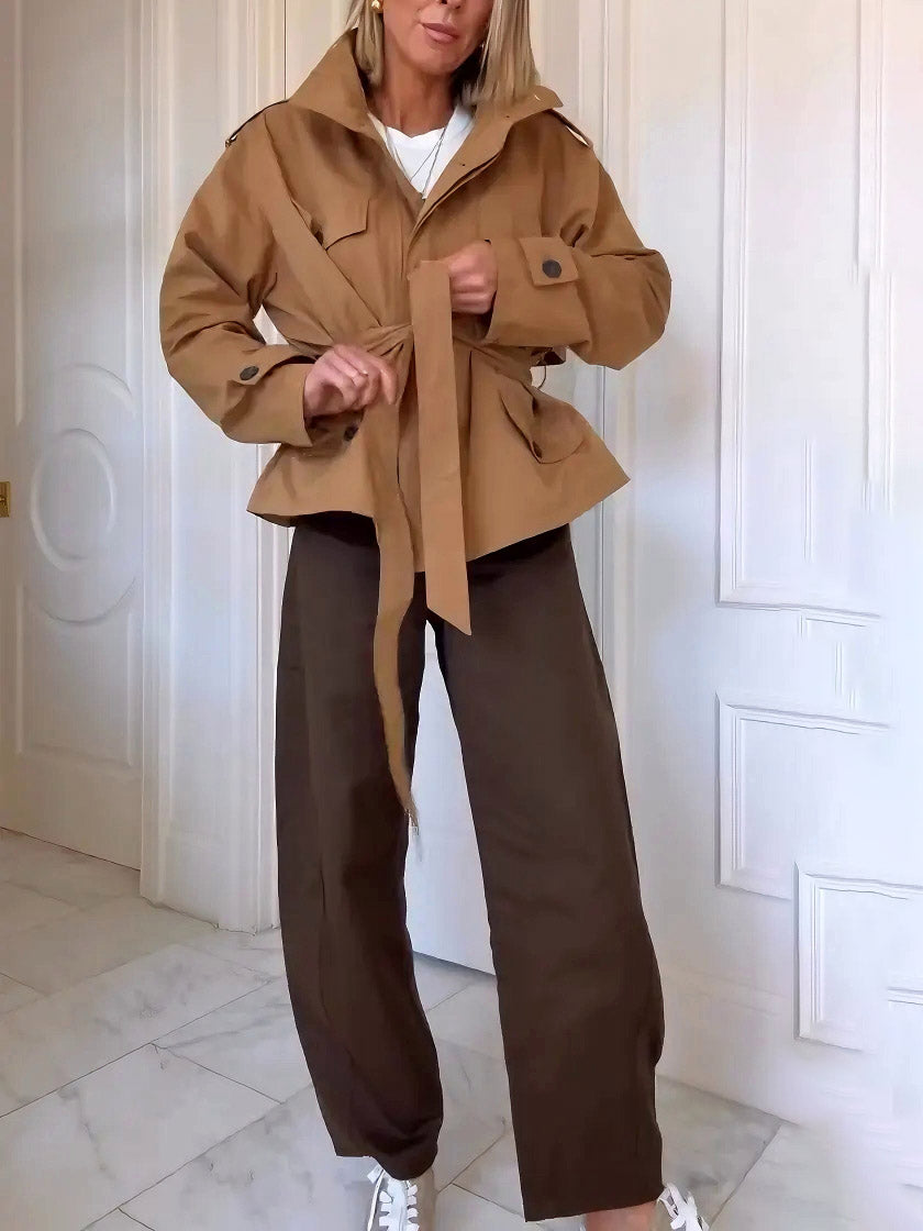 Fashionable Street-style Cropped Trench Coat