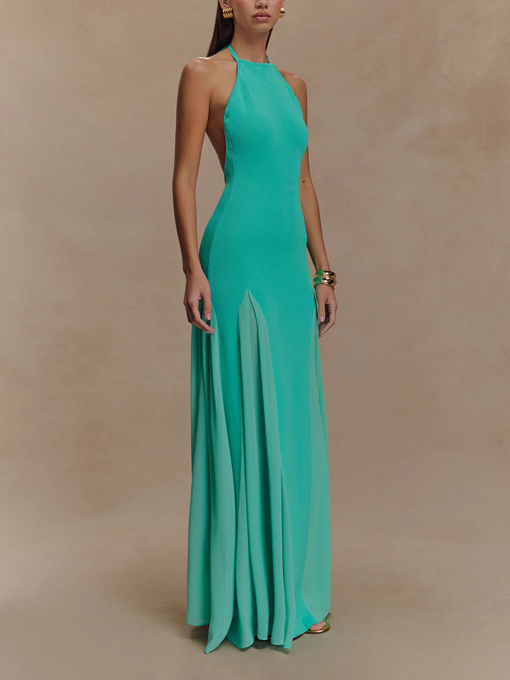 Exquisite Sexy Knit Mesh Splice Spaghetti Strap Maxi Dress