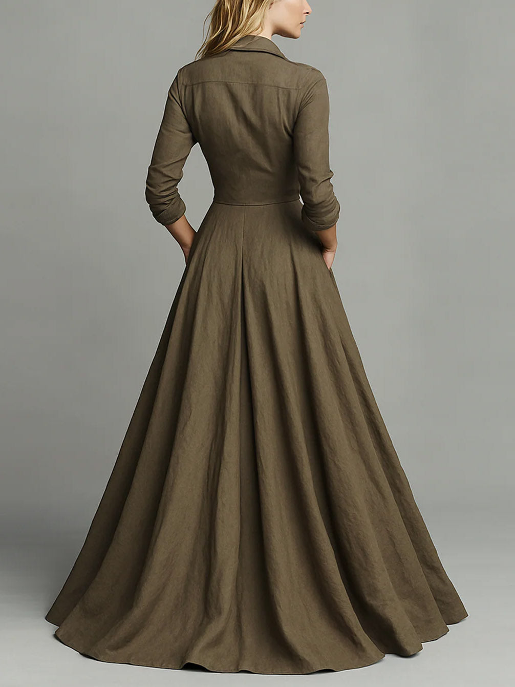Retro Shirt-style Floor-length Maxi Dress