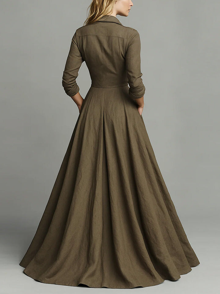 Retro Shirt-style Floor-length Maxi Dress