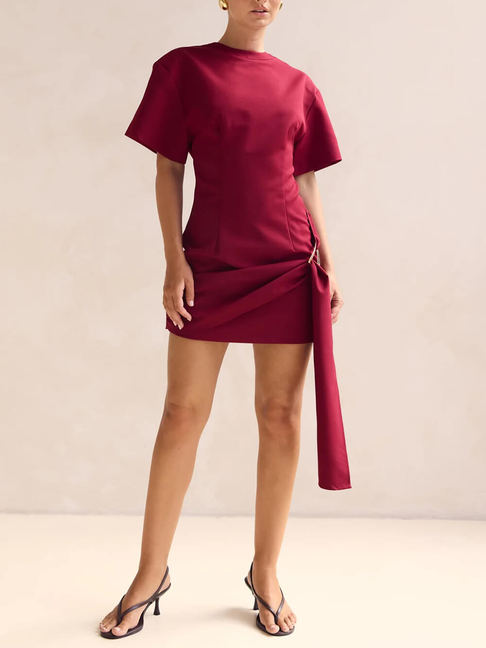 Classic Modern Gold Ring Detail Draped Mini Dress