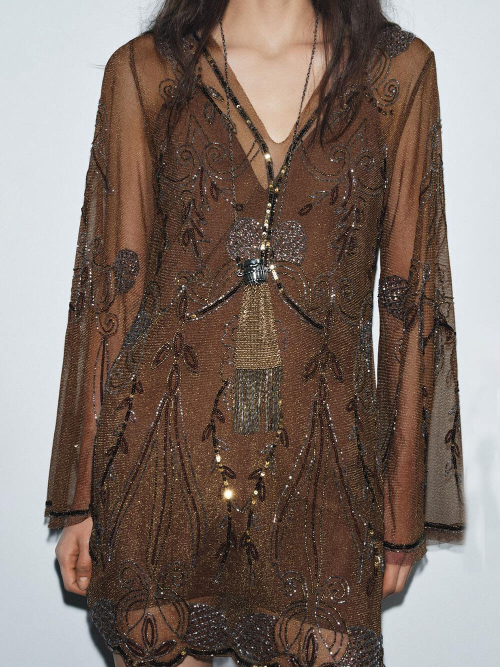 Exquisite Sequin Wavy Hemline Mini Dress