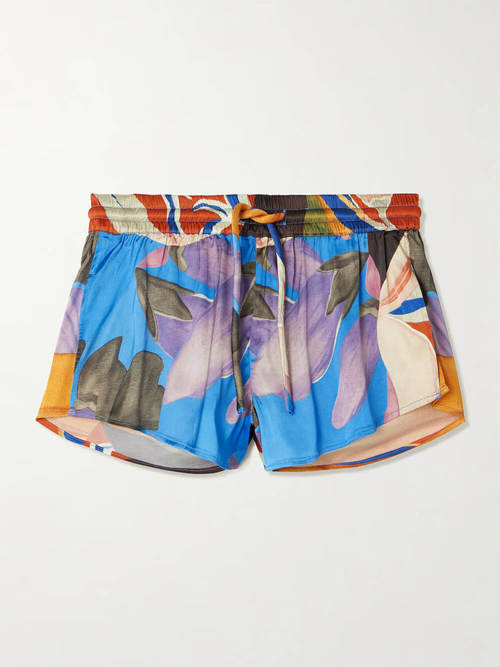 Unique Printed Satin Bell-Sleeve Top and Shorts Set