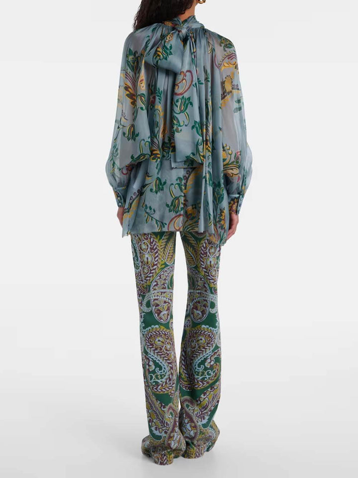 Exquisite Ethnic Print High-Waist Slim Straight Pants