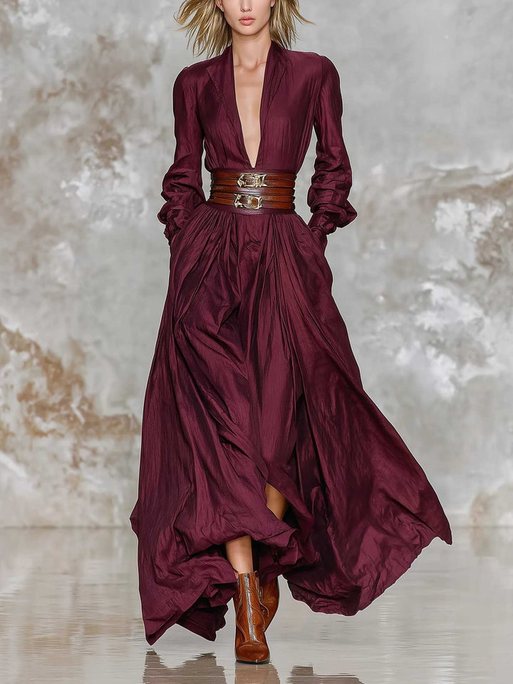 Elegant Deep V-Neck Floor-Length Dress