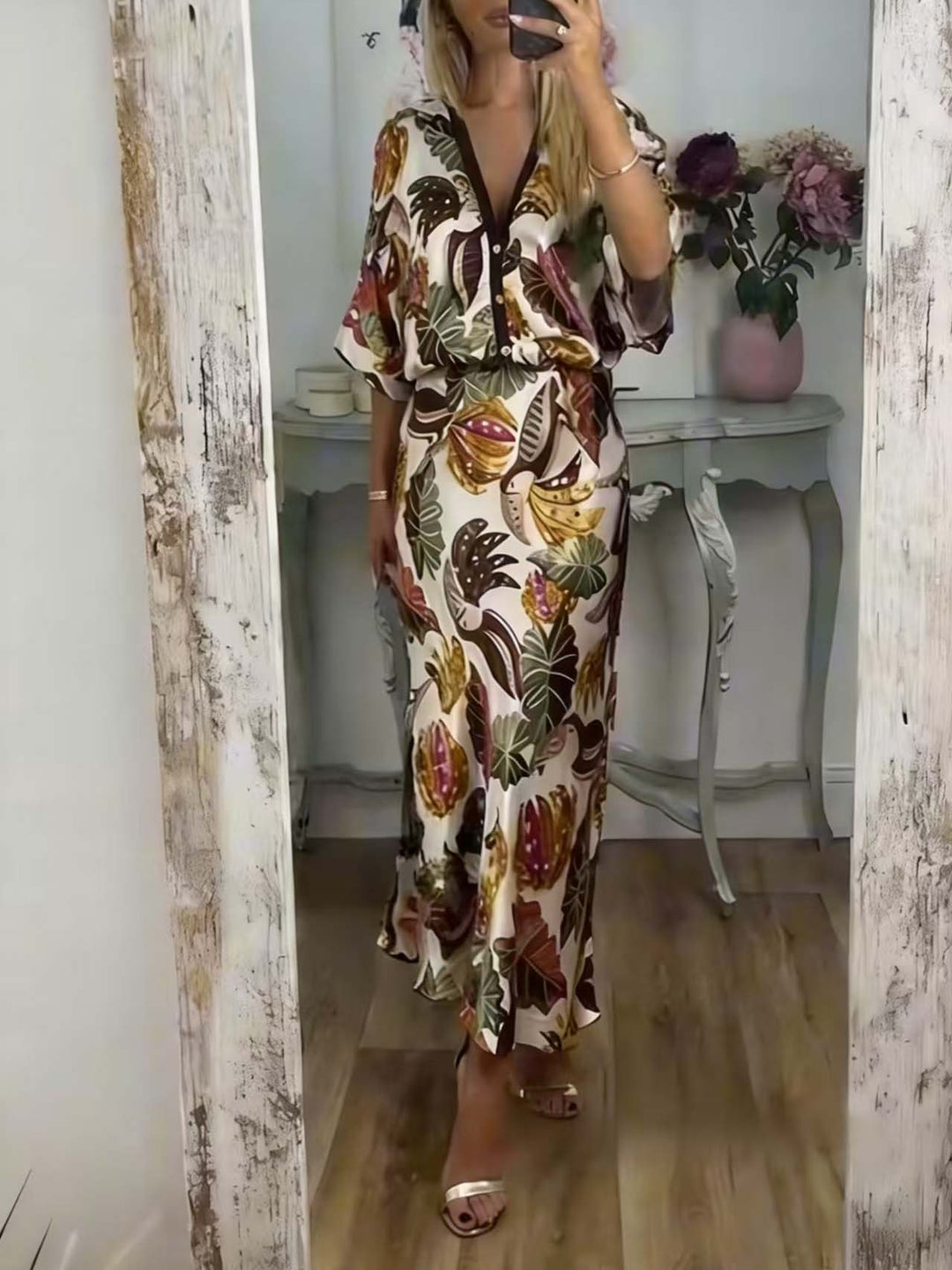 Retro Jungle Palm Leaf Satin Print Skirt