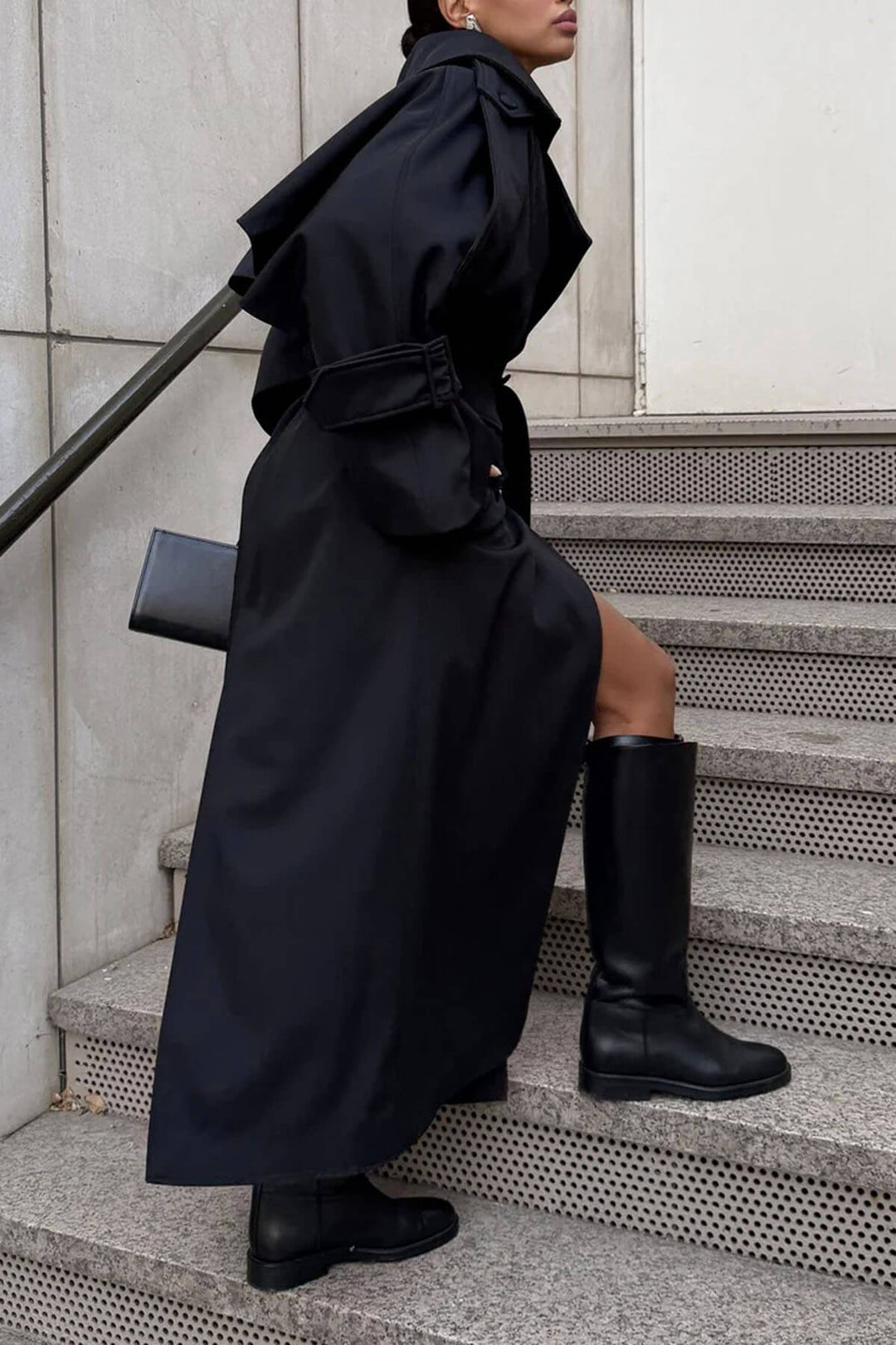 Classic Lapel Adjustable Belt Draped Trench Coat