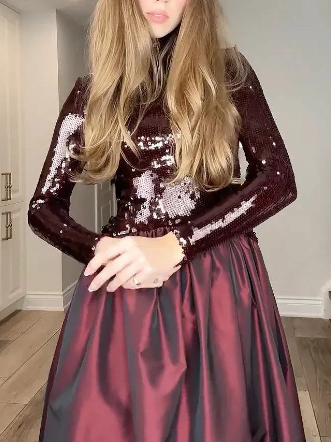 Elegant Sequined High-neck Party Midi Dress