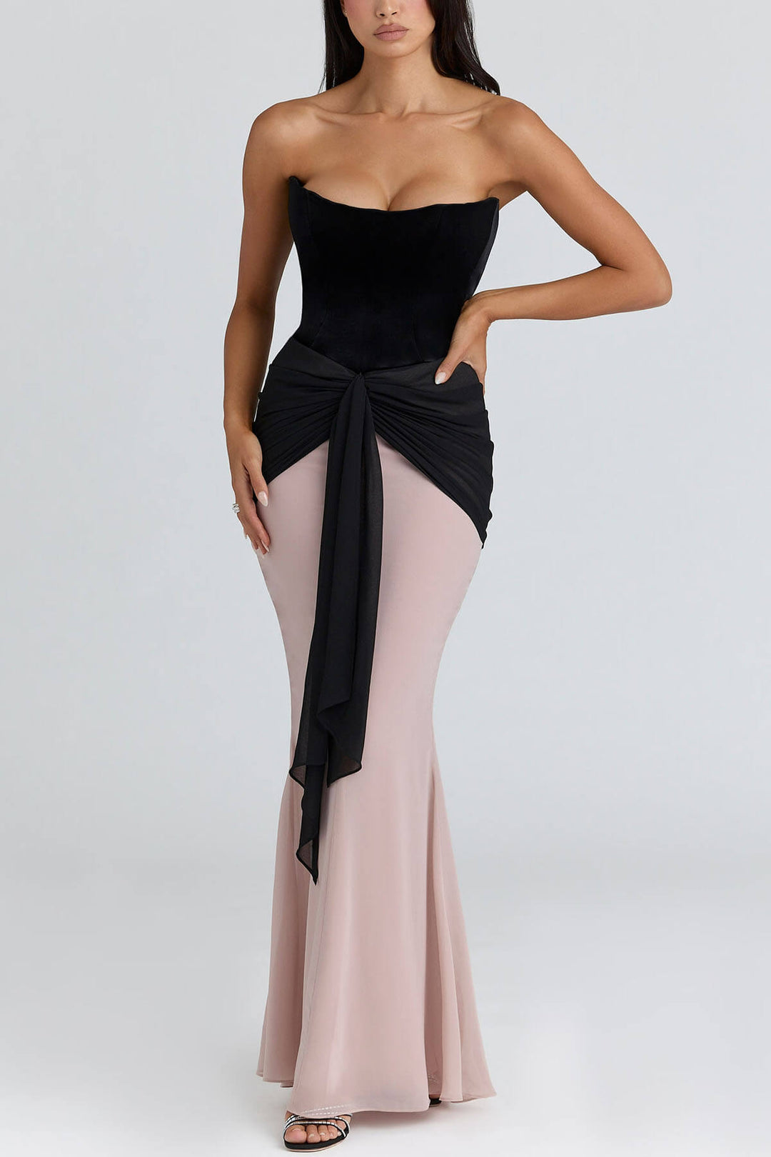 Elegant Off-Shoulder Layered Pleated Party Maxi Dress
