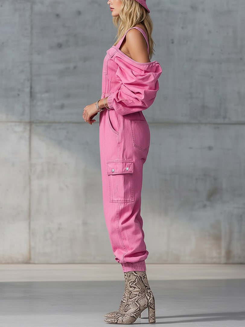 Stylish Off-shoulder Stretch Waist Zipper Jumpsuit