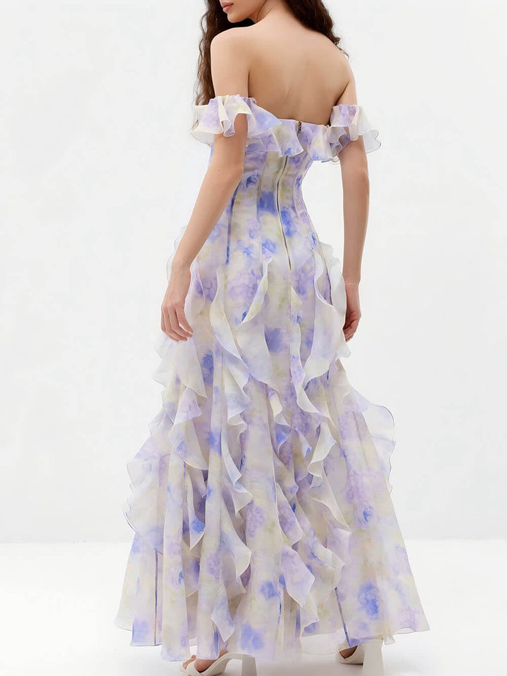 Casual Vacation-Style Strappy Floral Ruffle Maxi Dress