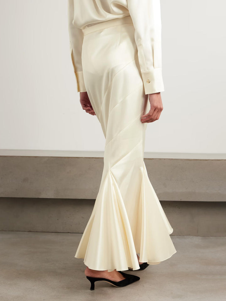 Elegant Pleated Satin Mermaid Maxi Skirt