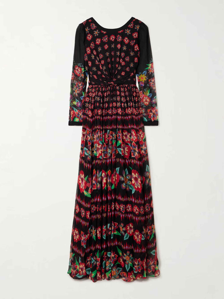 Exquisite Floral Print Pleated Maxi Dress