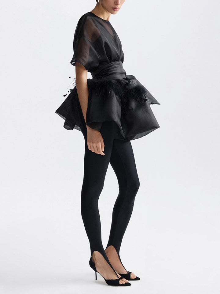 Elegant Feather Organza Top Two-Piece Set