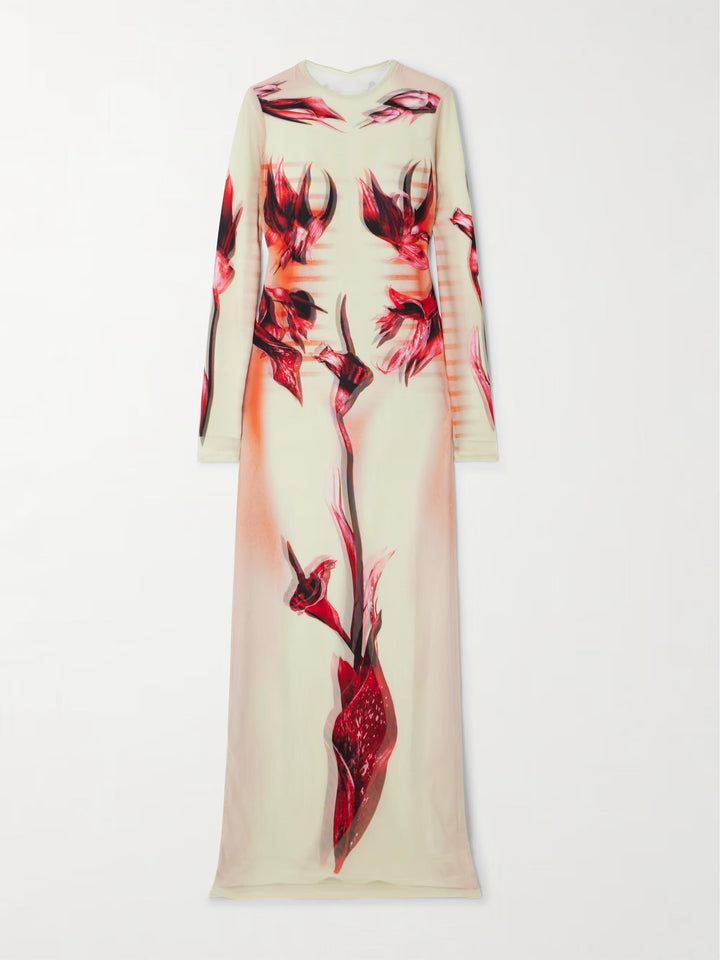 Exquisite Double-layered Mesh Printed Maxi Dress