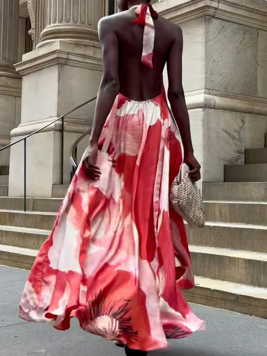 Exquisite Casual Halterneck Floral Print Maxi Dress
