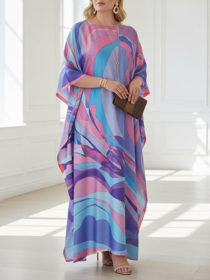 Classic Print Kaftan Kimono Maxi Dress