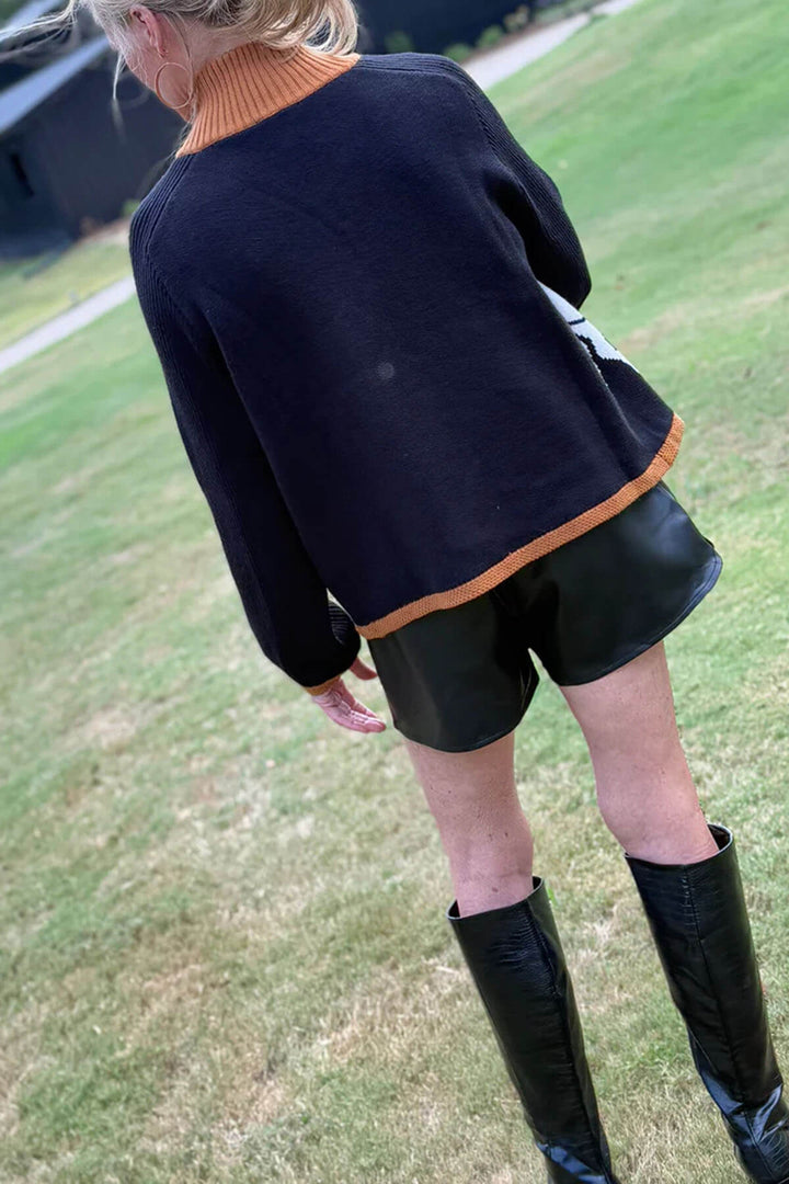 Fashion White Horse Pattern Casual Long-sleeved Knitted Cardigan