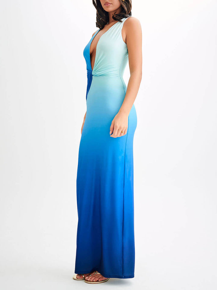 Elegant And Stylish Draped Tight Gradient Print Maxi Dress