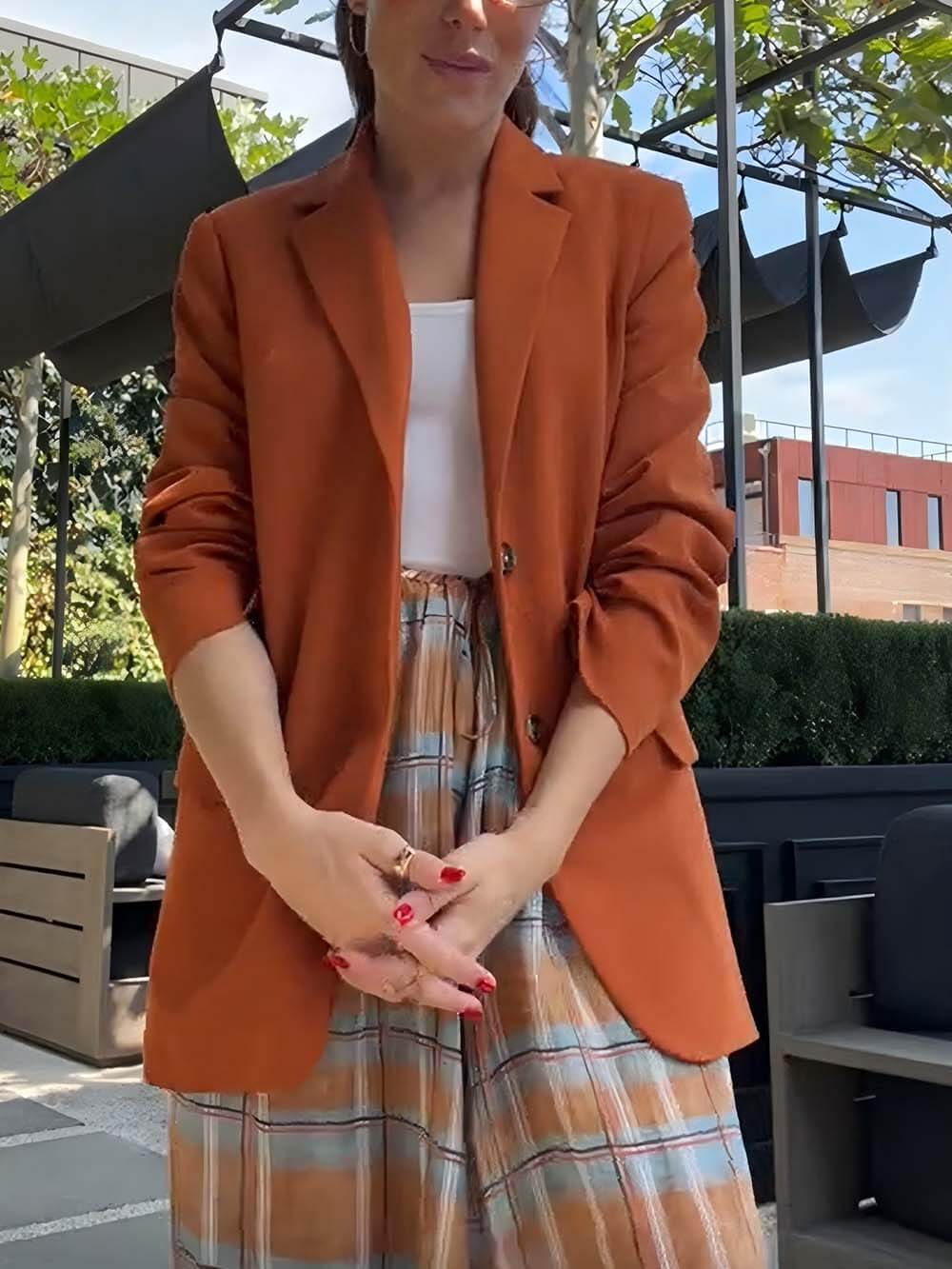 Unique Plaid Print Elastic Waist Tapered Lantern Pants