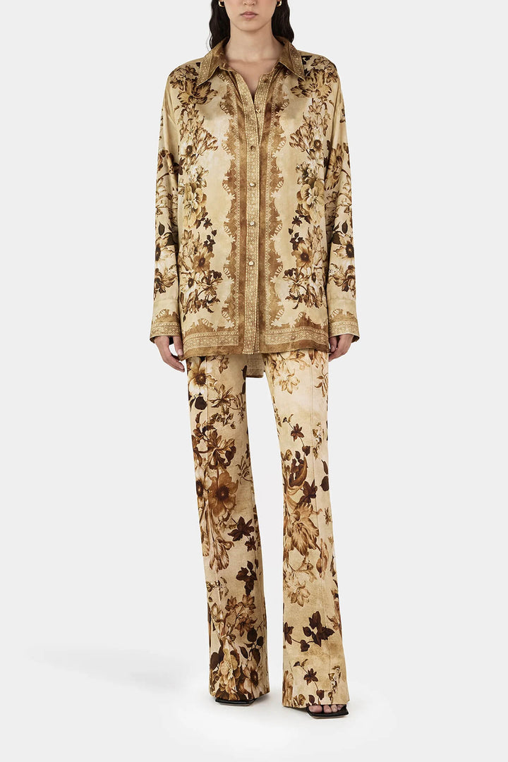 Unique Modern Floral Print High-Waisted Pocket Straight-Leg Pants