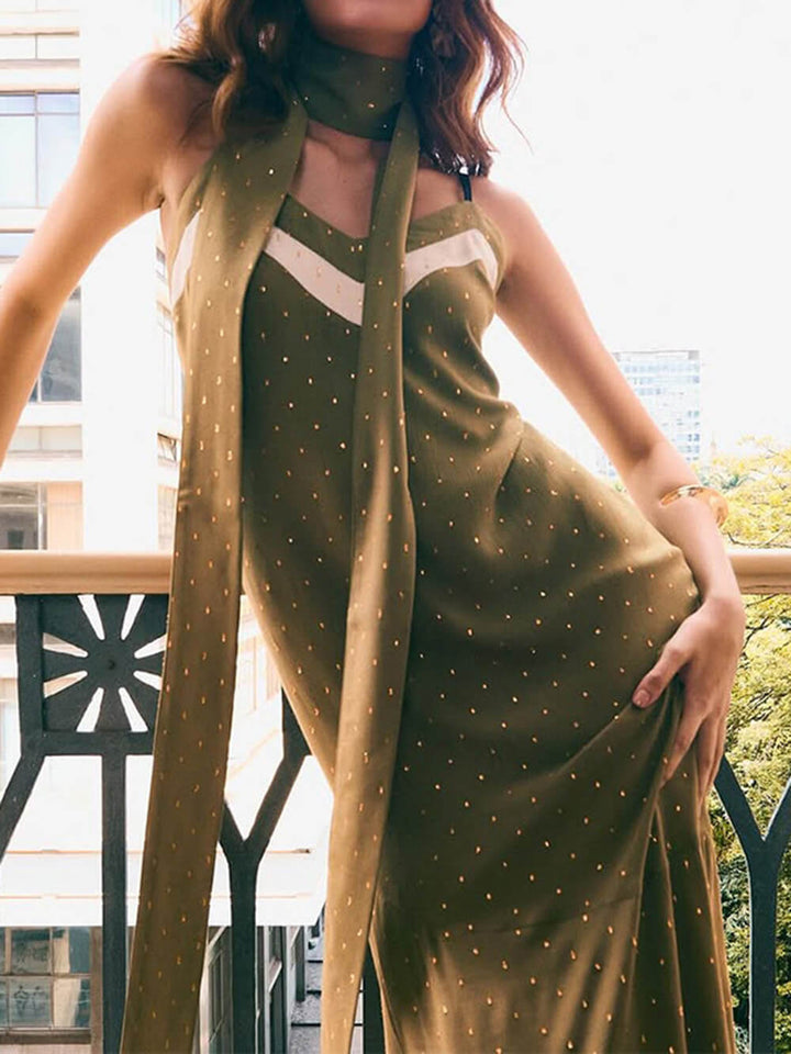 Fashionable And Elegant Printed Halter Neck Maxi Dress