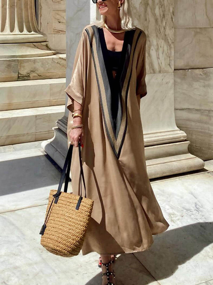 Enjoy The Holiday Style With A Unique V-Neck Triangle Print Loose Maxi Dress