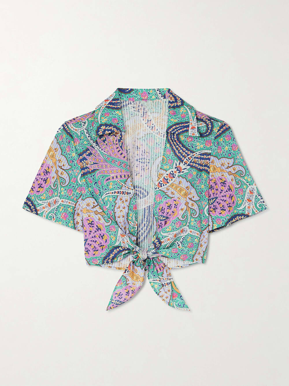 Unique Ethnic Print Knotted Short Shirt