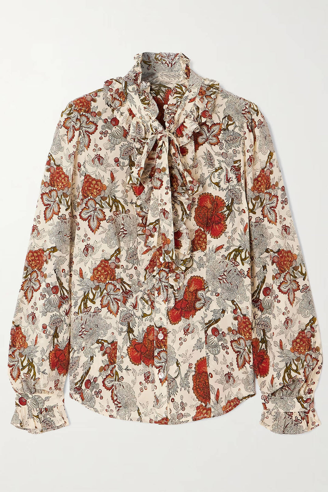 Unique Pussy-Bow Floral-Print Satin Blouse