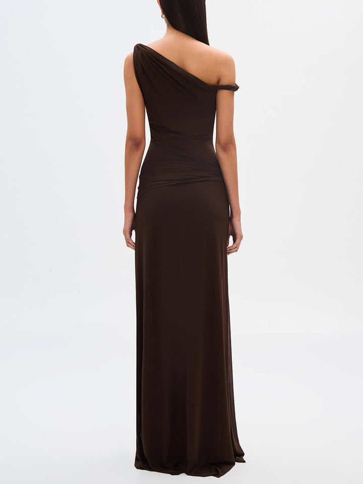 Elegant And Sexy Draped Silhouette Mesh Maxi Dress