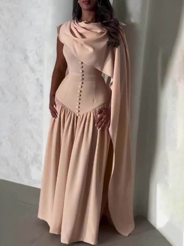 Exquisite Unique Cape-style Corset-bodice Maxi Dress