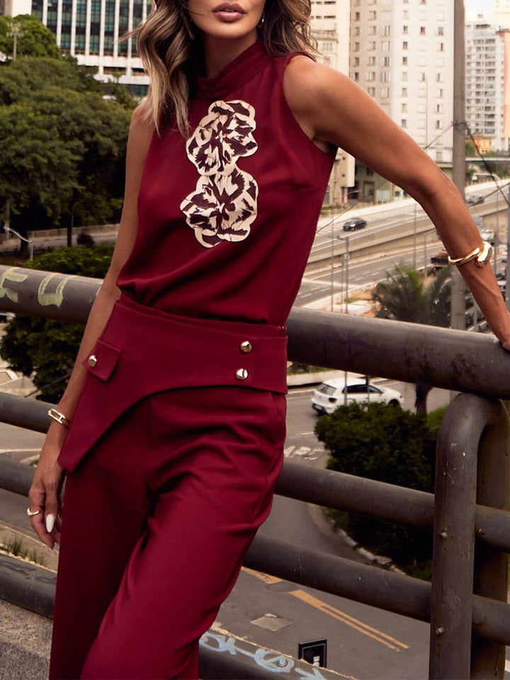 Romantic Unique Button Lapel Belt Pants