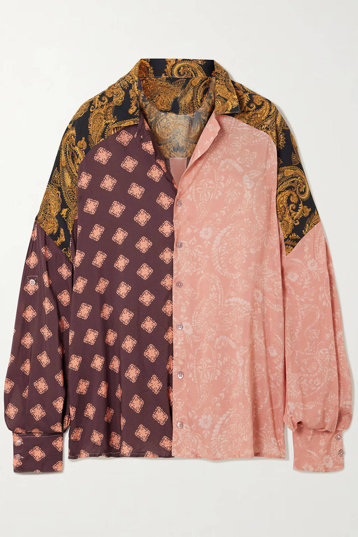 Exquisite Two-Tone Printed Loose Shirt And Pockets Elastic-Waist Shorts Set