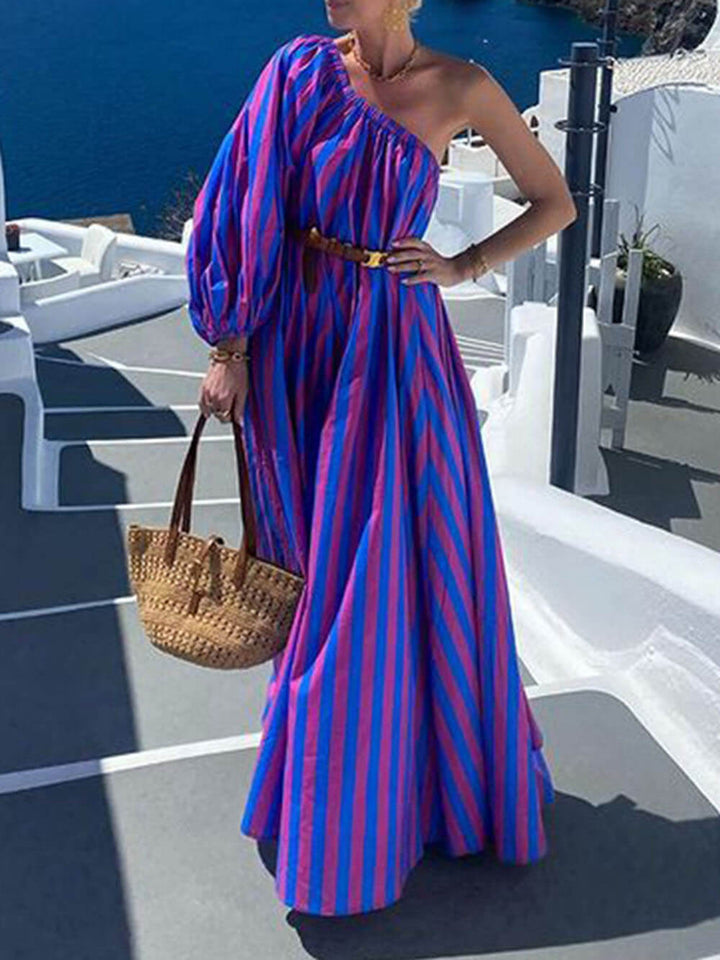 Fashionable Striped Off-Shoulder Holiday Maxi Dress