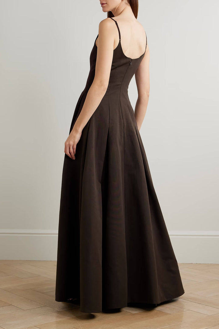Elegant Backless Ruched Twill Maxi Dress