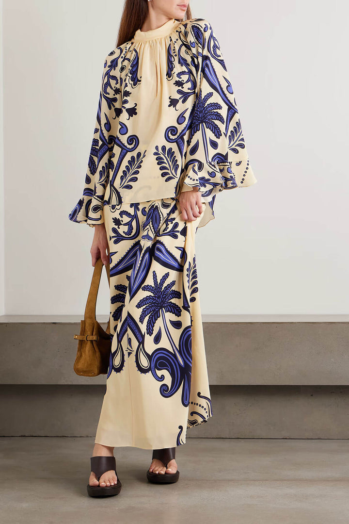 Exquisite Printed Satin A-line Skirt