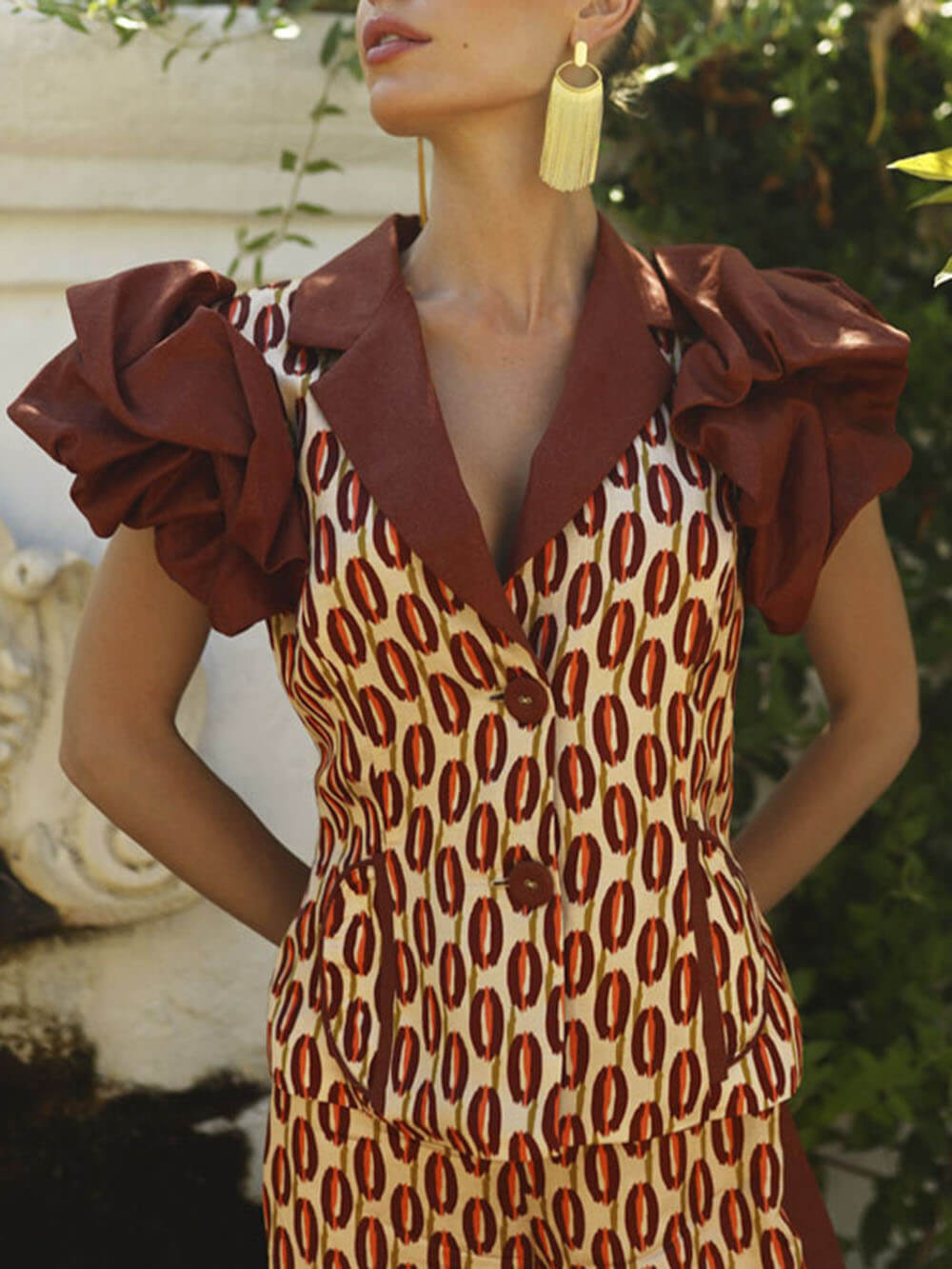 Exquisite Geometric Print High-Waist Wide-Leg Pants