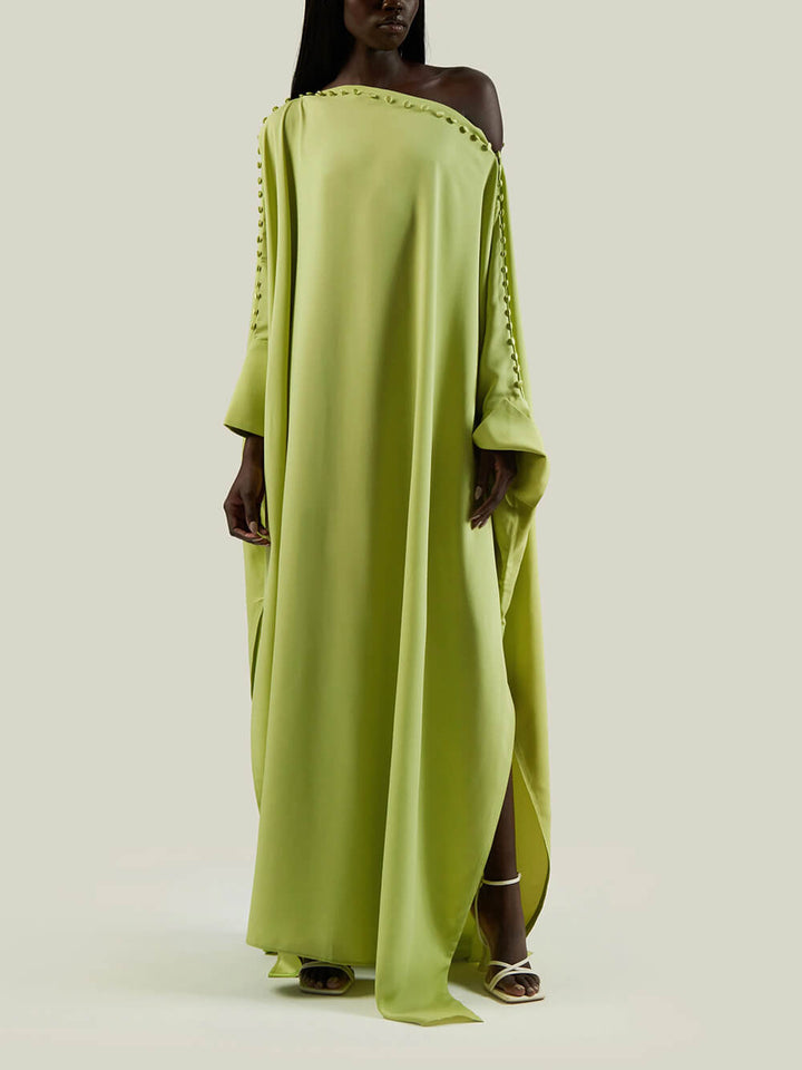 Casual Button-Detail Off-Shoulder Slit Maxi Dress